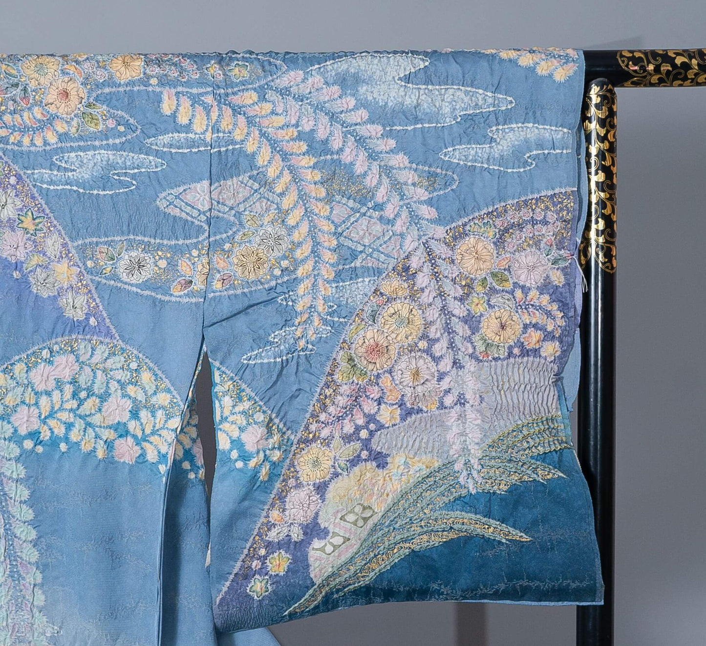新品【訪問着】水色系 辻が花風文様|染め文様 絹100% 八掛付き 未仕立て