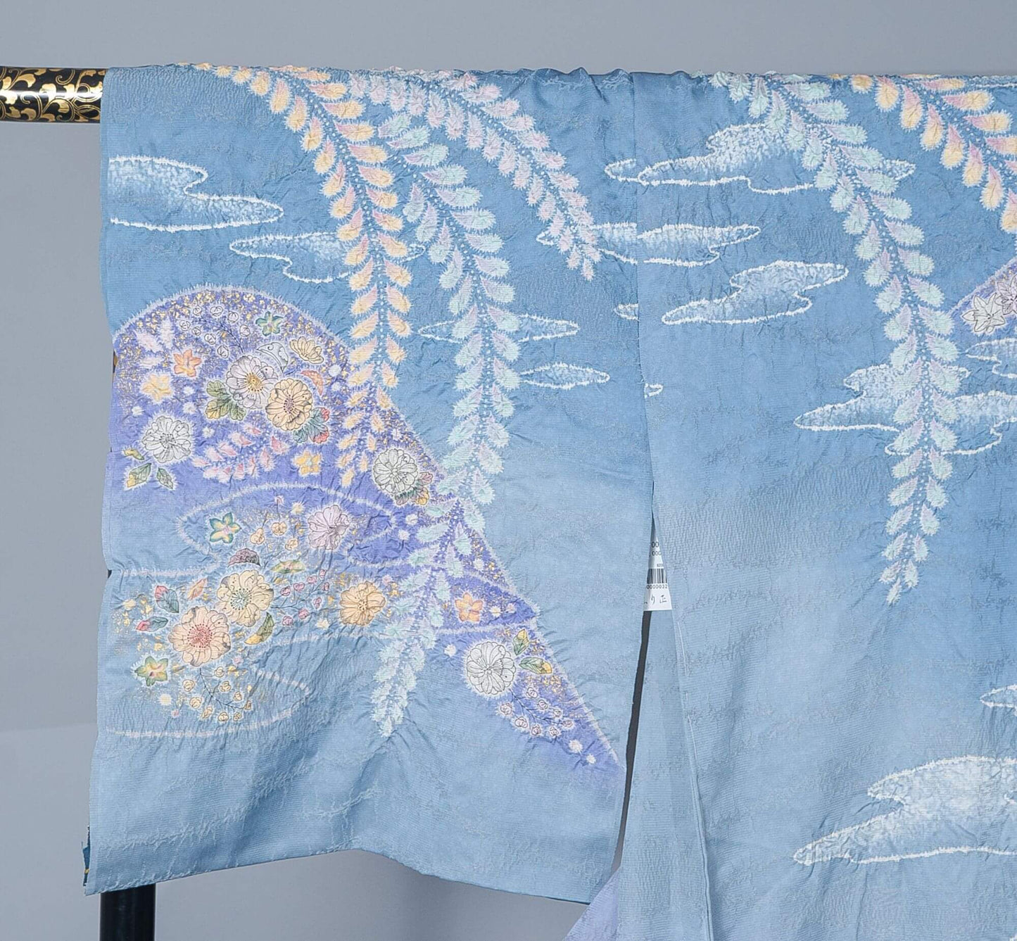 新品【訪問着】水色系 辻が花風文様|染め文様 絹100% 八掛付き 未仕立て