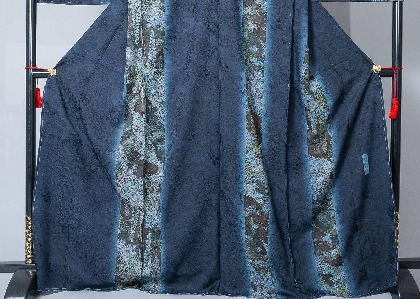 新品【訪問着】鉄紺色 寛文文様の柄付け|友禅染め 絹100% 八掛付き 未仕立て