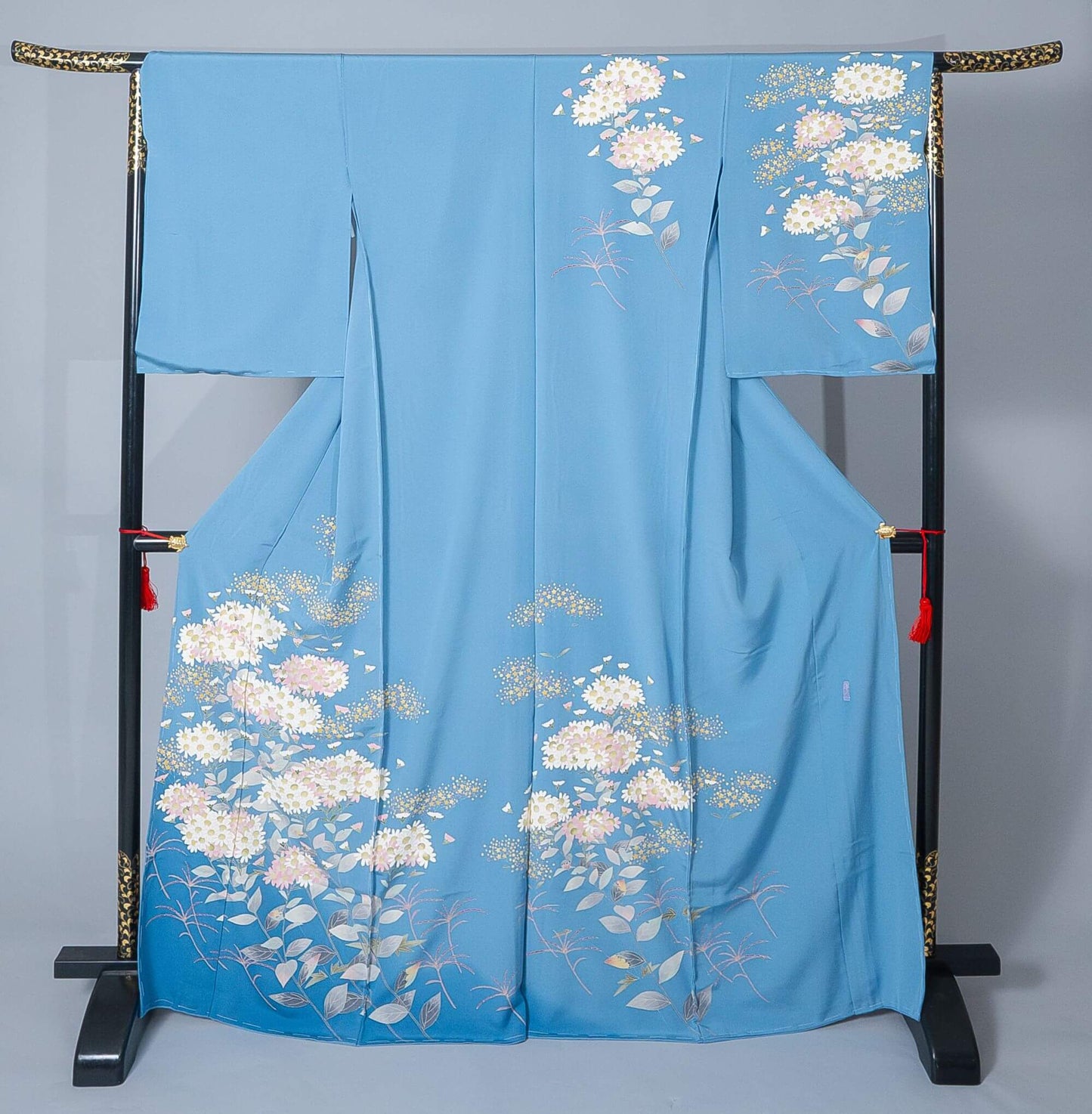 新品【加賀友禅訪問着】空色 星×雛菊|加賀友禅 絹100% 八掛付き 未仕立て