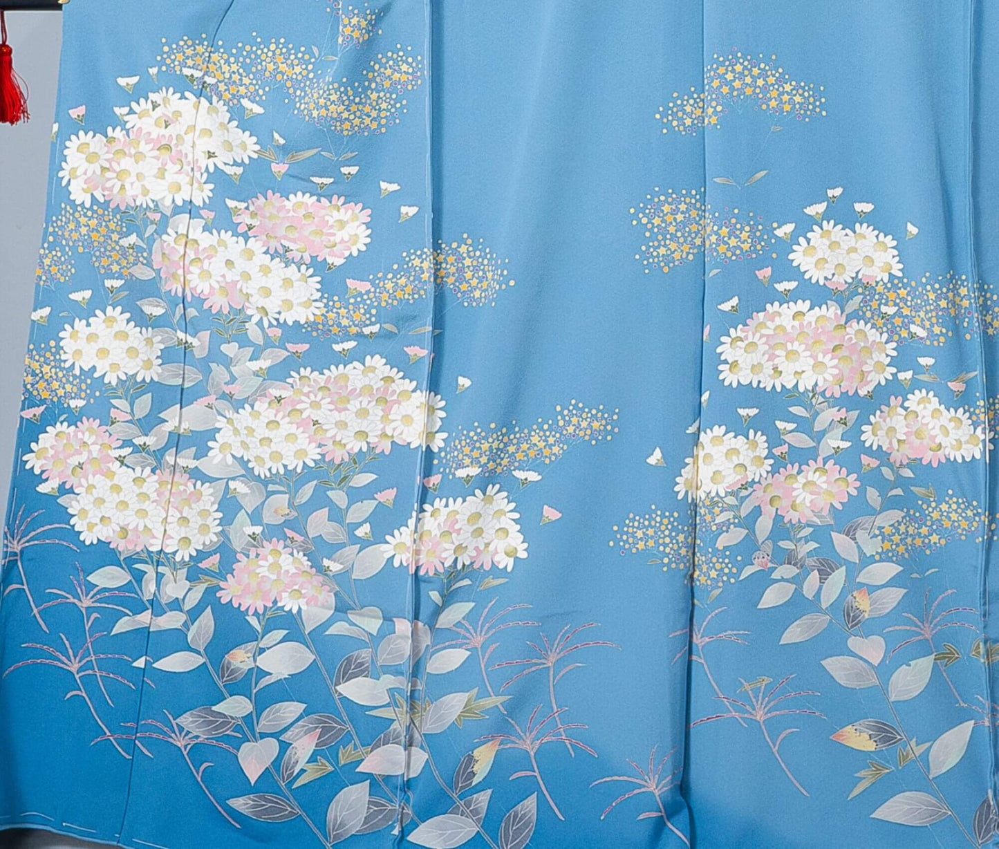 新品【加賀友禅訪問着】空色 星×雛菊|加賀友禅 絹100% 八掛付き 未仕立て