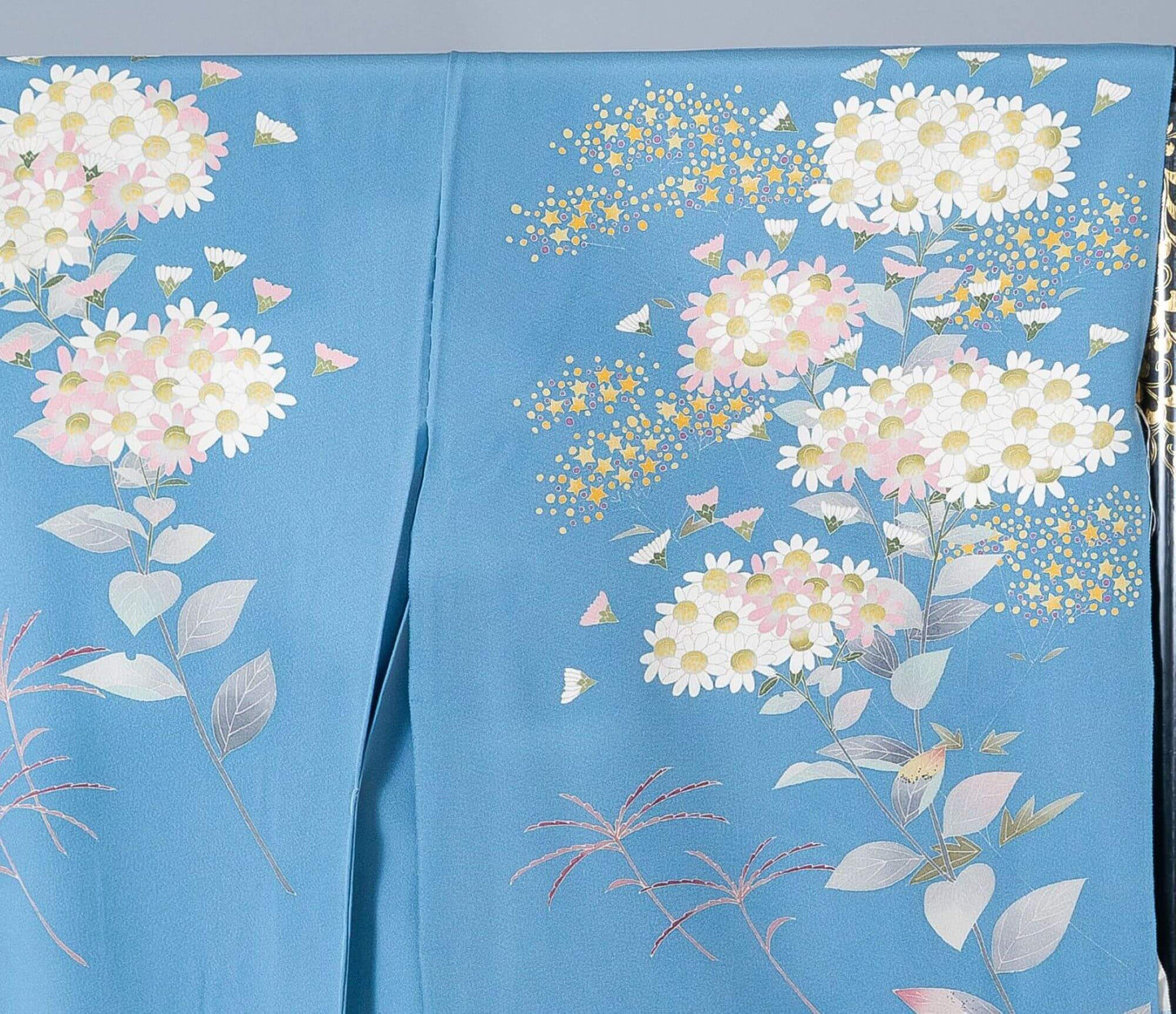新品【加賀友禅訪問着】空色 星×雛菊|加賀友禅 絹100% 八掛付き 未仕立て