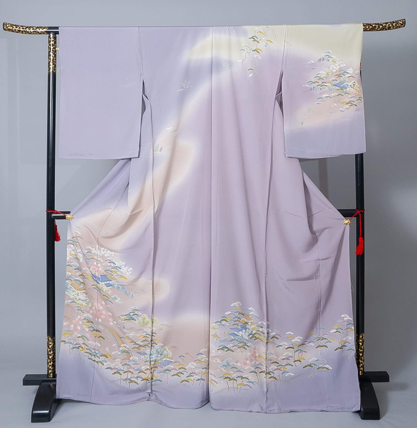 新品【訪問着】 藤色系 茶屋辻柄|友禅染め 絹100% 八掛付き 未仕立て