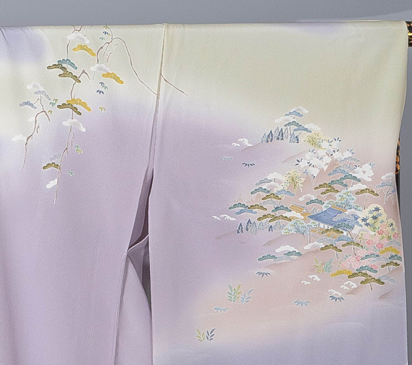 新品【訪問着】 藤色系 茶屋辻柄|友禅染め 絹100% 八掛付き 未仕立て