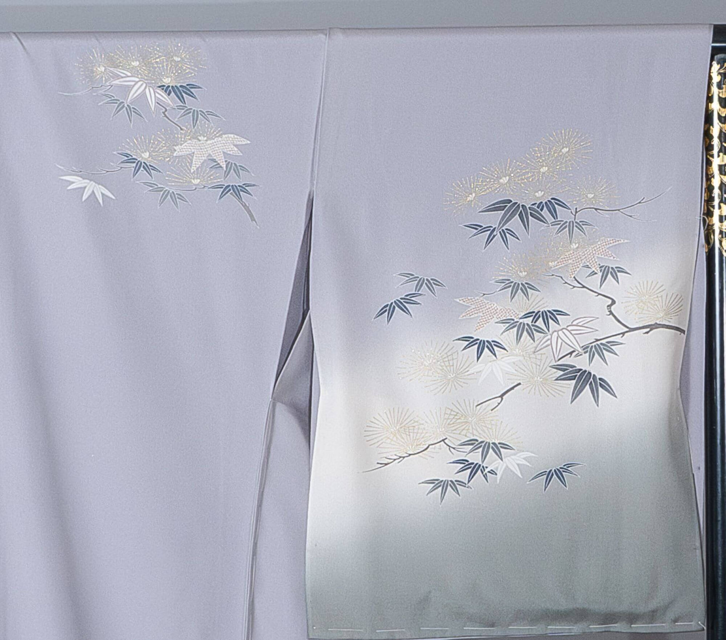 新品【訪問着】 | グレー系 笹×松|友禅染め 絹100% 八掛付き 未仕立て