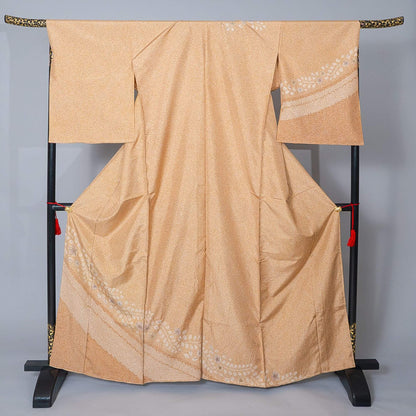 新品【大島紬訪問着】 伽羅色 たたき染文様×辻が花風｜絹100％ 八掛付き 未仕立て