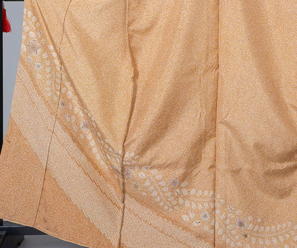 新品【大島紬訪問着】 伽羅色 たたき染文様×辻が花風｜絹100％ 八掛付き 未仕立て